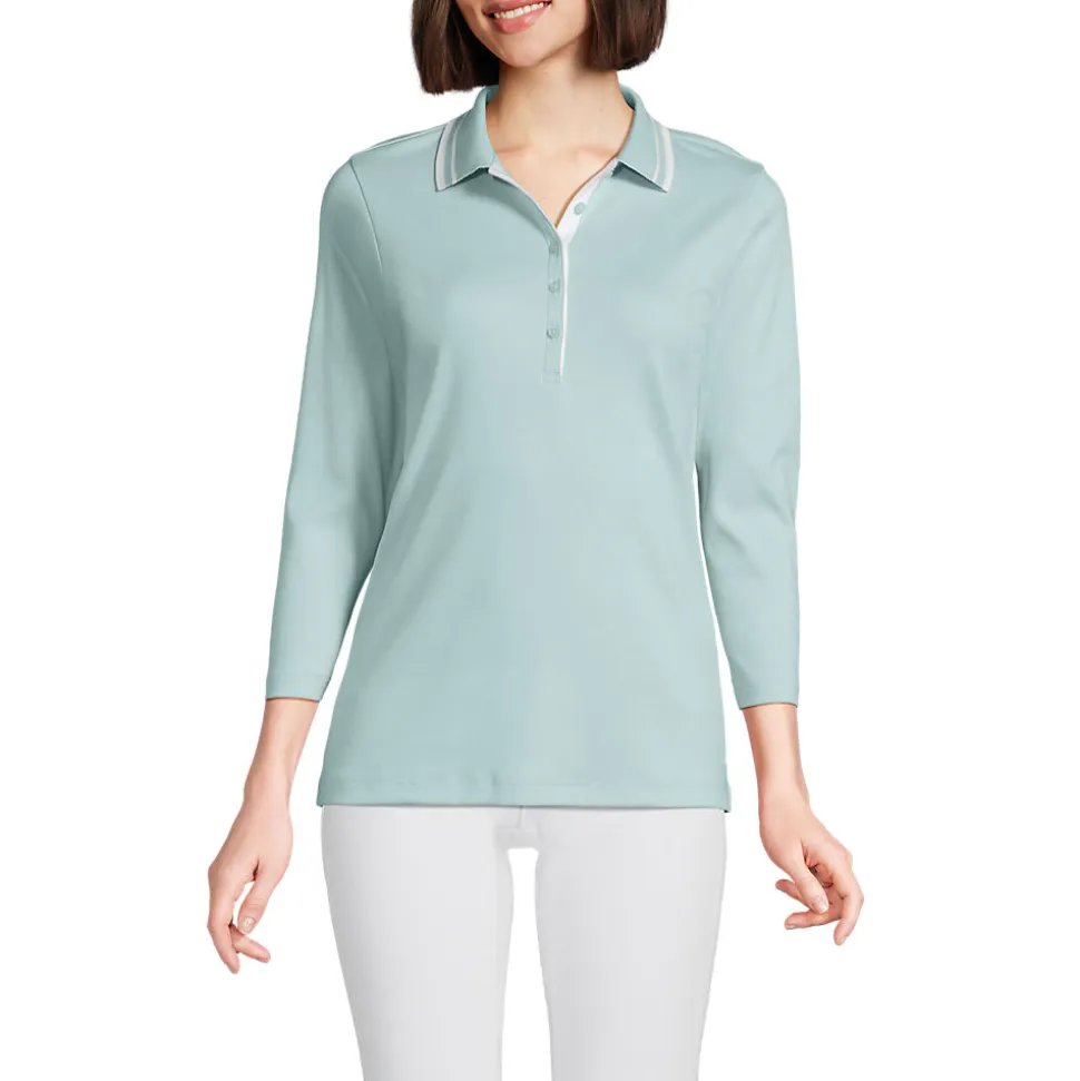 Supima-Poloshirt mit 3/4-Ärmeln für Damen