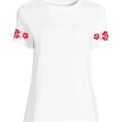 Supima Rundhalsshirt mit Stickereien für Damen