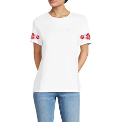 Supima Rundhalsshirt mit Stickereien für Damen