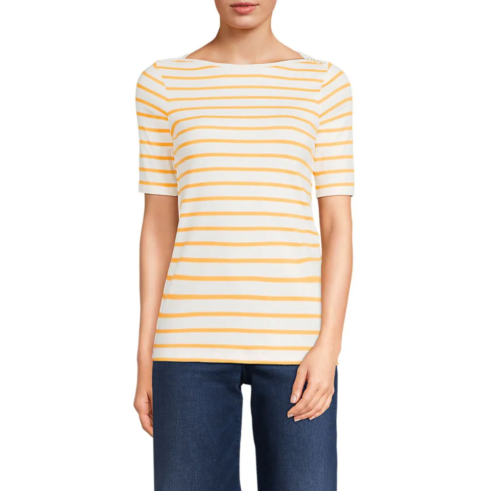 Supima-Shirt aus Baumwolle mit U-Boot-Ausschnitt für Damen