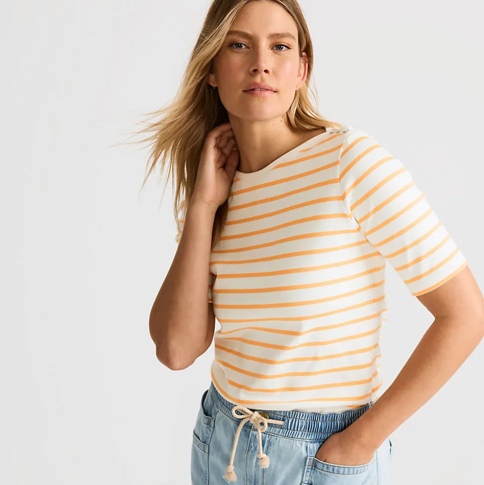 Supima-Shirt aus Baumwolle mit U-Boot-Ausschnitt für Damen