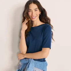 Supima-Shirt aus Baumwolle mit U-Boot-Ausschnitt für Damen