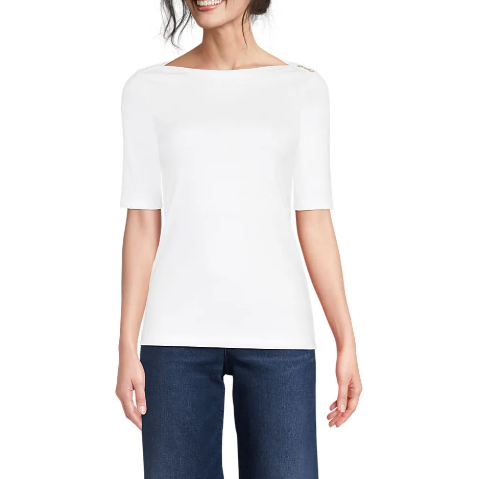 Supima-Shirt aus Baumwolle mit U-Boot-Ausschnitt für Damen
