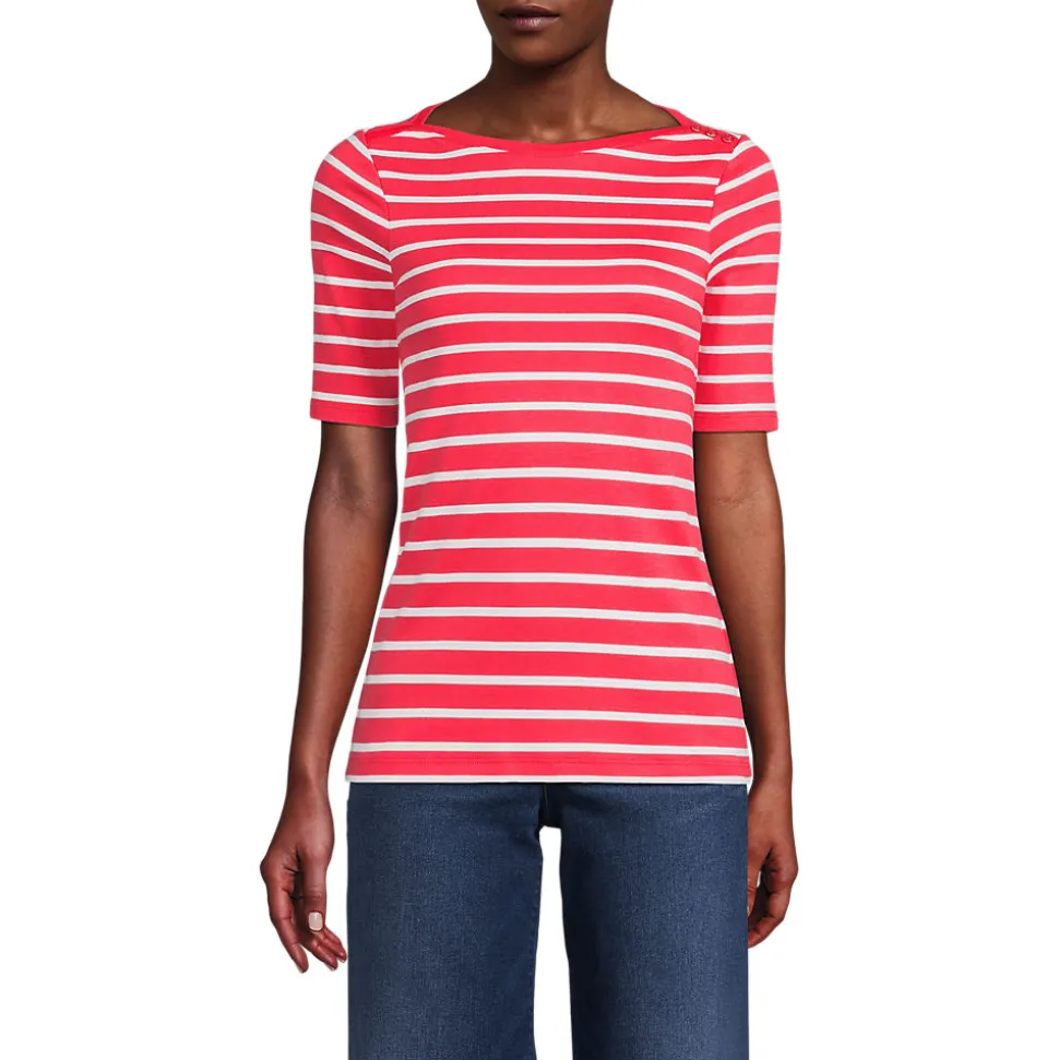 Supima-Shirt aus Baumwolle mit U-Boot-Ausschnitt für Damen