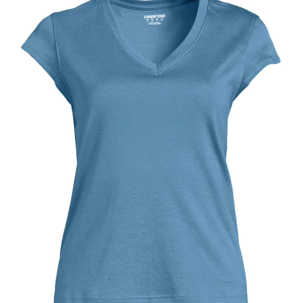 Supima-Shirt mit V-Ausschnitt und Kappärmeln für Damen
