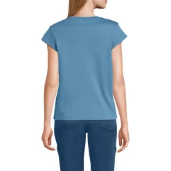 Supima-Shirt mit V-Ausschnitt und Kappärmeln für Damen