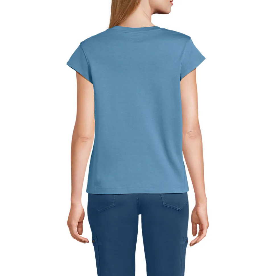 Supima-Shirt mit V-Ausschnitt und Kappärmeln für Damen