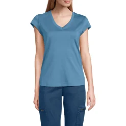 Supima-Shirt mit V-Ausschnitt und Kappärmeln für Damen