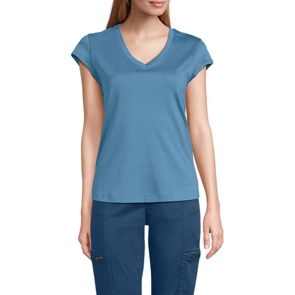 Supima-Shirt mit V-Ausschnitt und Kappärmeln für Damen