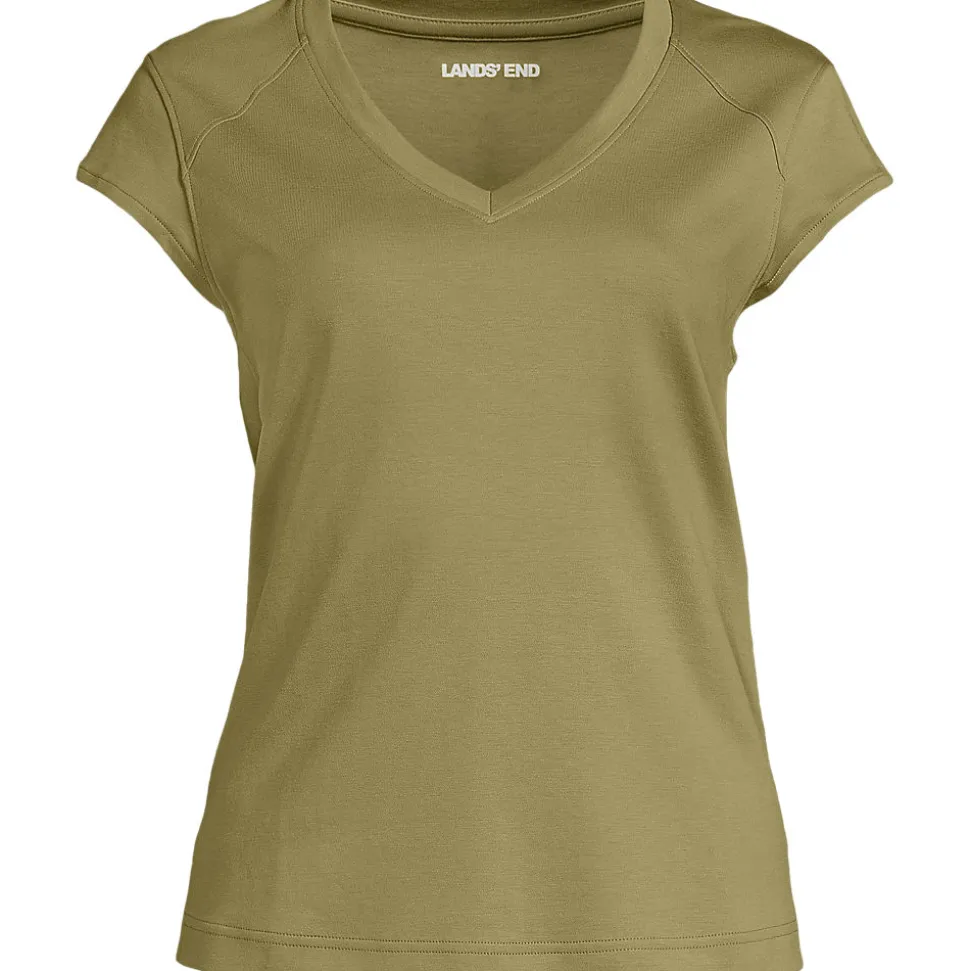 Supima-Shirt mit V-Ausschnitt und Kappärmeln für Damen