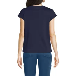 Supima-Shirt mit V-Ausschnitt und Kappärmeln für Damen