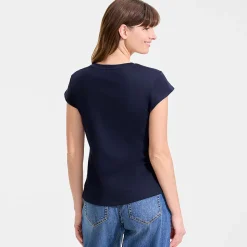 Supima-Shirt mit V-Ausschnitt und Kappärmeln für Damen