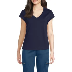 Supima-Shirt mit V-Ausschnitt und Kappärmeln für Damen