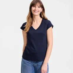 Supima-Shirt mit V-Ausschnitt und Kappärmeln für Damen