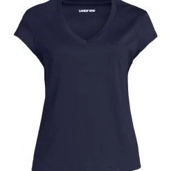 Supima-Shirt mit V-Ausschnitt und Kappärmeln für Damen