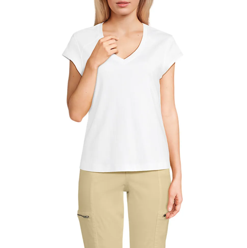 Supima-Shirt mit V-Ausschnitt und Kappärmeln für Damen