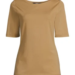 Supima T-Shirt mit U-Boot-Ausschnitt und geknöpfter Schulter für Damen