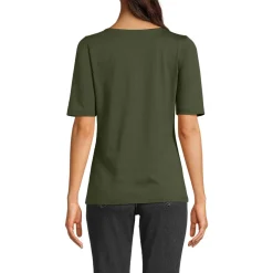 Supima T-Shirt mit U-Boot-Ausschnitt und geknöpfter Schulter für Damen