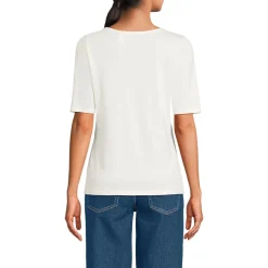 Supima T-Shirt mit U-Boot-Ausschnitt und geknöpfter Schulter für Damen