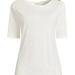 Supima T-Shirt mit U-Boot-Ausschnitt und geknöpfter Schulter für Damen