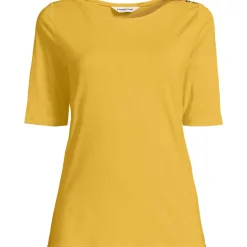 Supima T-Shirt mit U-Boot-Ausschnitt und geknöpfter Schulter für Damen