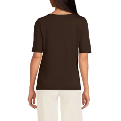 Supima T-Shirt mit U-Boot-Ausschnitt und geknöpfter Schulter für Damen