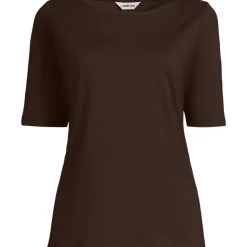 Supima T-Shirt mit U-Boot-Ausschnitt und geknöpfter Schulter für Damen