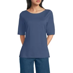 Supima T-Shirt mit U-Boot-Ausschnitt und geknöpfter Schulter für Damen