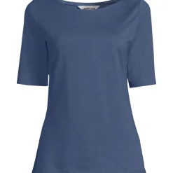 Supima T-Shirt mit U-Boot-Ausschnitt und geknöpfter Schulter für Damen