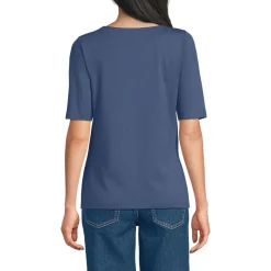Supima T-Shirt mit U-Boot-Ausschnitt und geknöpfter Schulter für Damen