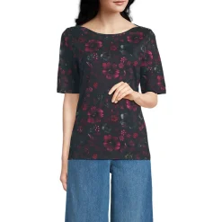 Supima T-Shirt mit U-Boot-Ausschnitt und geknöpfter Schulter für Damen