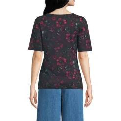 Supima T-Shirt mit U-Boot-Ausschnitt und geknöpfter Schulter für Damen