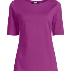 Supima T-Shirt mit U-Boot-Ausschnitt und geknöpfter Schulter für Damen