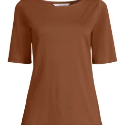 Supima T-Shirt mit U-Boot-Ausschnitt und geknöpfter Schulter für Damen