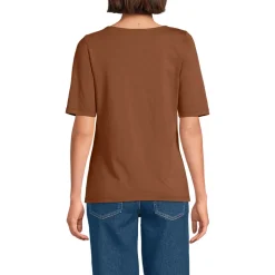 Supima T-Shirt mit U-Boot-Ausschnitt und geknöpfter Schulter für Damen