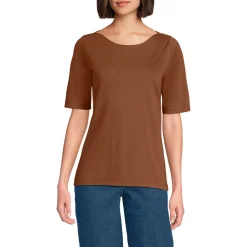Supima T-Shirt mit U-Boot-Ausschnitt und geknöpfter Schulter für Damen