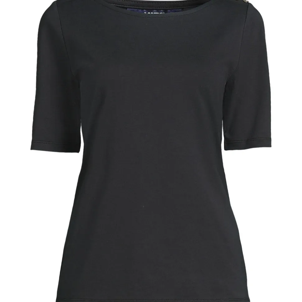 Supima T-Shirt mit U-Boot-Ausschnitt und geknöpfter Schulter für Damen