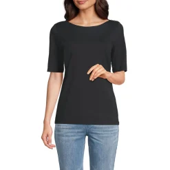 Supima T-Shirt mit U-Boot-Ausschnitt und geknöpfter Schulter für Damen