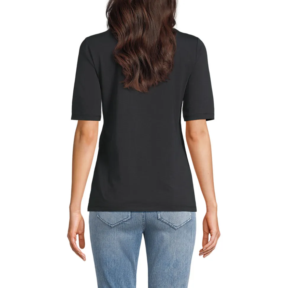 Supima T-Shirt mit U-Boot-Ausschnitt und geknöpfter Schulter für Damen