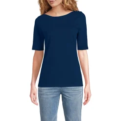 Supima T-Shirt mit U-Boot-Ausschnitt und geknöpfter Schulter für Damen