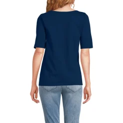 Supima T-Shirt mit U-Boot-Ausschnitt und geknöpfter Schulter für Damen