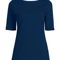 Supima T-Shirt mit U-Boot-Ausschnitt und geknöpfter Schulter für Damen