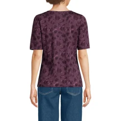 Supima T-Shirt mit U-Boot-Ausschnitt und geknöpfter Schulter für Damen
