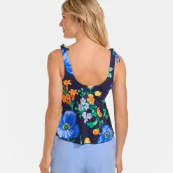 Tankini-Top mit geknoteten Trägern und Flattersaum für Damen mit D-Cups
