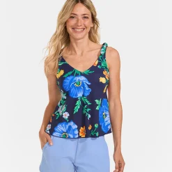 Tankini-Top mit geknoteten Trägern und Flattersaum für Damen mit D-Cups