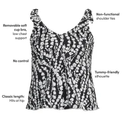 Tankini-Top mit geknoteten Trägern und Flattersaum für Damen mit D-Cups
