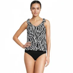 Tankini-Top mit geknoteten Trägern und Flattersaum für Damen mit D-Cups