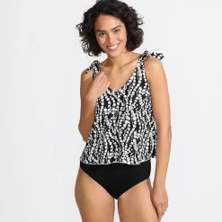 Tankini-Top mit geknoteten Trägern und Flattersaum für Damen mit D-Cups