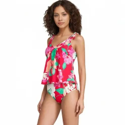Tankini-Top mit geknoteten Trägern und Flattersaum für Damen