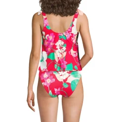 Tankini-Top mit geknoteten Trägern und Flattersaum für Damen